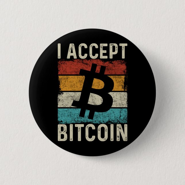 Bitcoin Crypto I Accept Bitcoin Retro Vintag Button (Vorderseite)