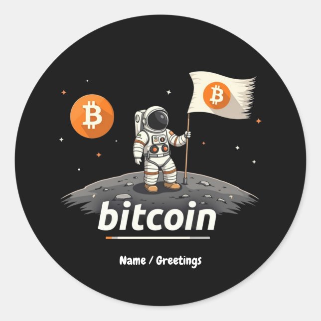 Bitcoin Crypto Moon Astronaut Design BTC Runder Aufkleber (Vorderseite)