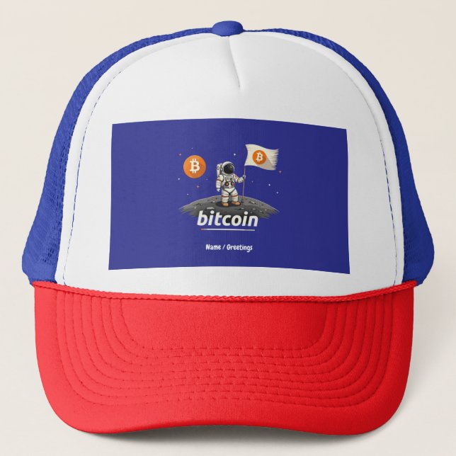 Bitcoin Crypto Moon Astronaut Design BTC Truckerkappe (Vorderseite)