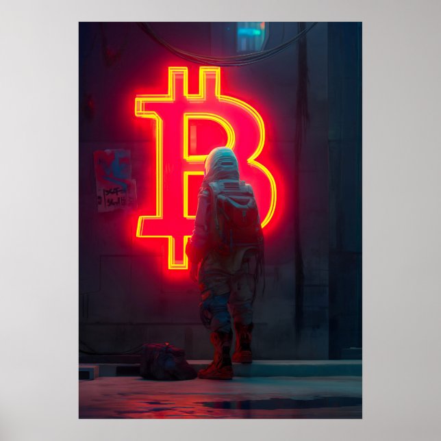 Bitcoin Cyber City Neon Symbol Poster (Vorne)