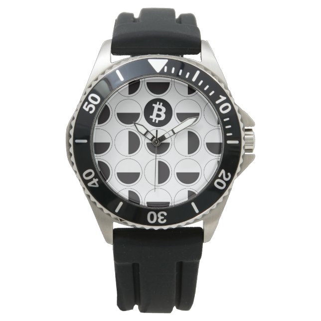 Bitcoin Designer Schwarz & Weiß Armbanduhr (Vorderseite)