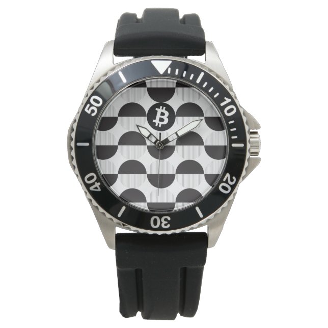 Bitcoin Designer Schwarz & Weiß Armbanduhr (Vorderseite)