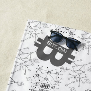 Bitcoin Digital Kryptowährung Weiß Schwarz Strandtuch