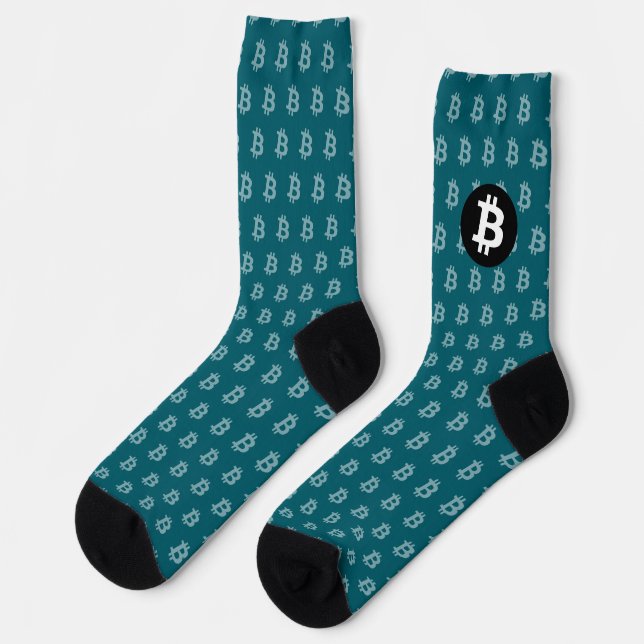 Bitcoin Dunkel Türkis (Stil 2) Socken (Linkes Detail)