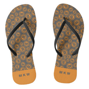 Bitcoin Gemustert Orange und Grau Personalisiert Flip Flops
