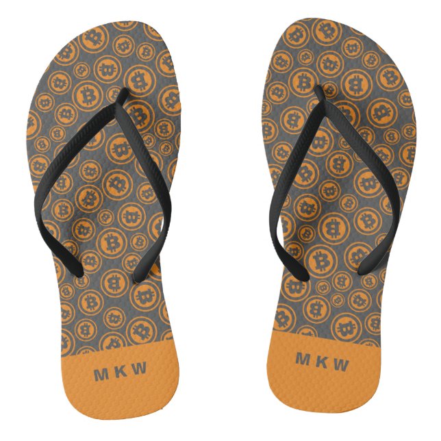 Bitcoin Gemustert Orange und Grau Personalisiert Flip Flops (Fußbett)