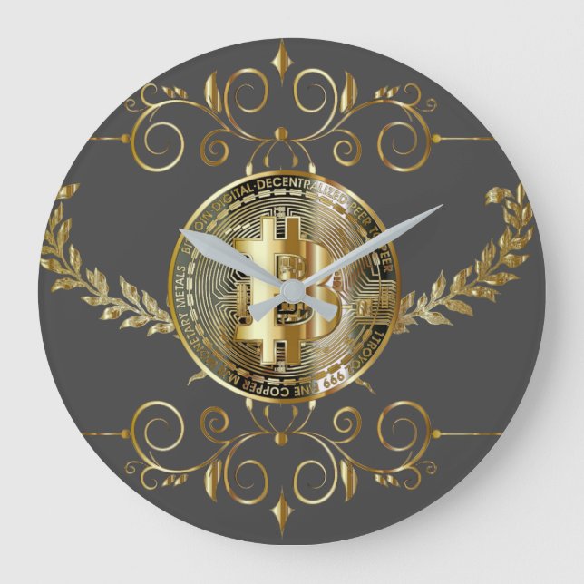 Bitcoin Gold Coin Brown Große Wanduhr (Vorderseite)