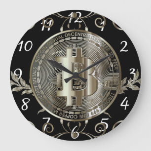 Bitcoin Gold Counter Black Money Design Round Cloc Große Wanduhr