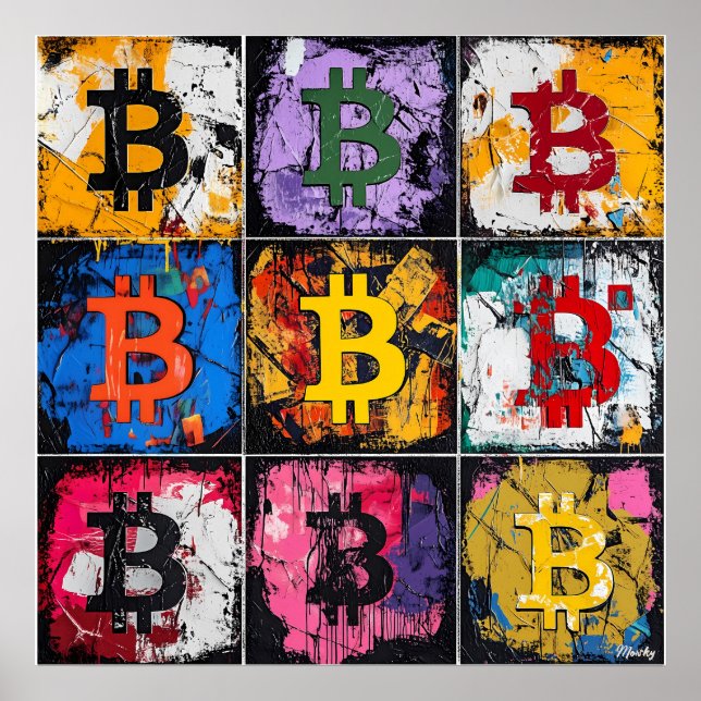 Bitcoin Graffiti Art Collection mit fett Farben Poster (Vorne)