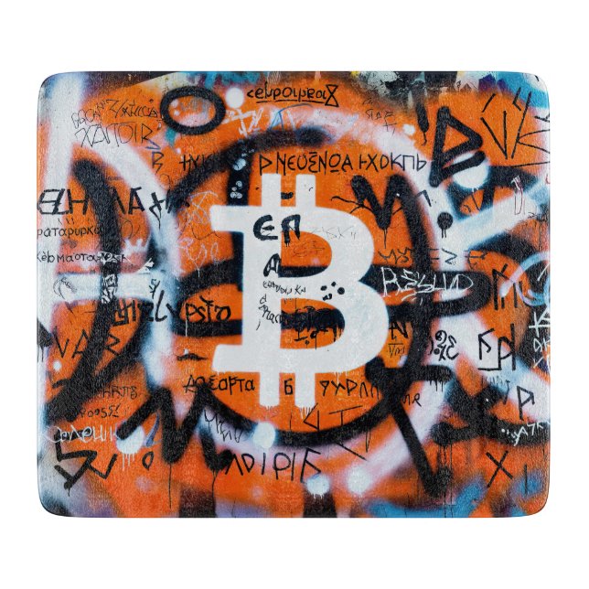 "Bitcoin Graffiti" (Stil #4) Street Art Schneidebrett (Vorderseite)