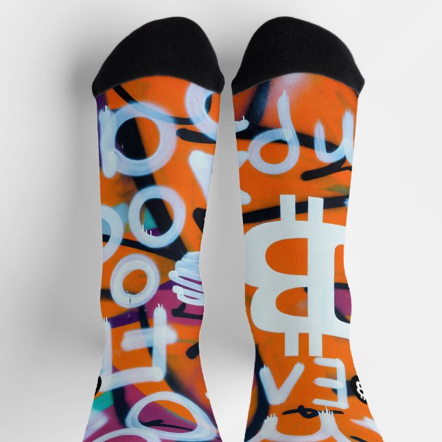 "Bitcoin Graffiti" (Stil #8) Street Art Socken (Oben)