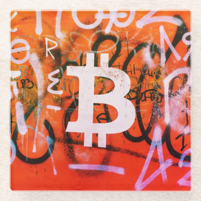 "Bitcoin Graffiti" (Stil #9) Street Art Glasuntersetzer (Vorderseite)