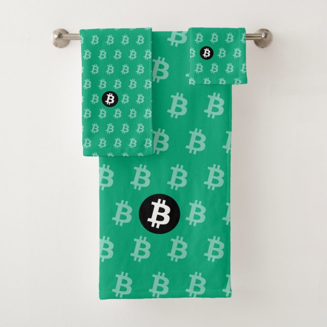 Bitcoin Grün-Blau (Stil 2) Badhandtuch Set (Insitu)
