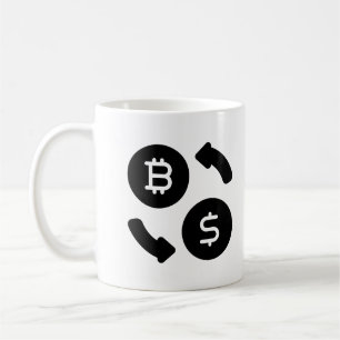 Bitcoin in US-Dollar Icons Schwarz und Weiß Kaffeetasse