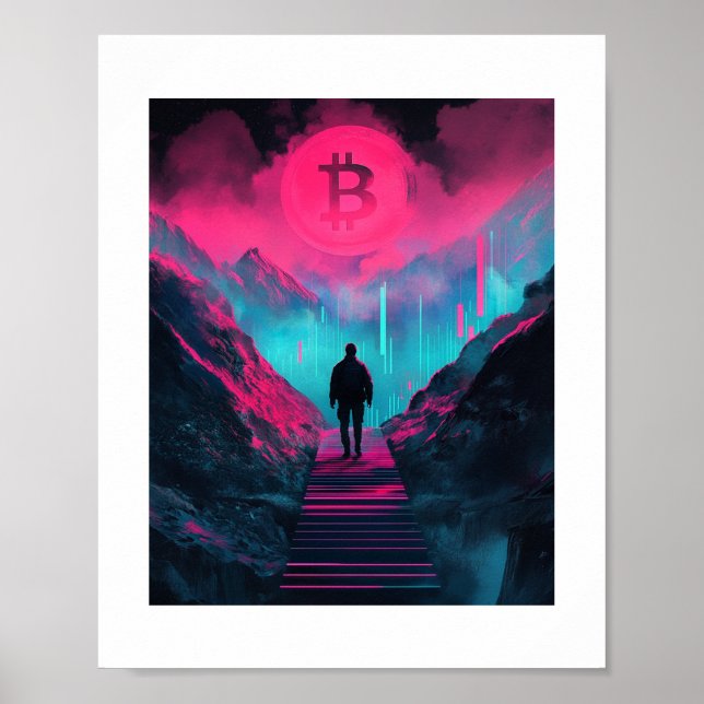 Bitcoin Journey Neon Wall Art Print Poster (Vorne)