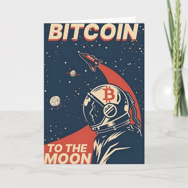 BITCOIN-Krypto-Astronaut zum Mond- Qr-Code Dankeskarte (Vorderseite)