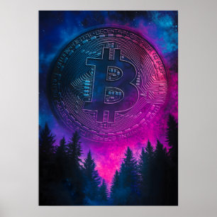 Bitcoin Lila Crypto Galaxy Space Poster