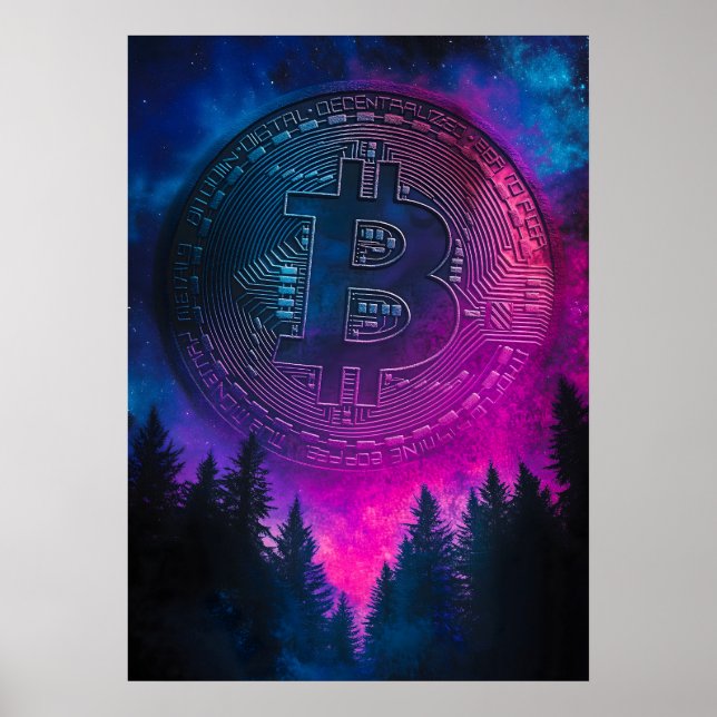 Bitcoin Lila Crypto Galaxy Space Poster (Vorne)
