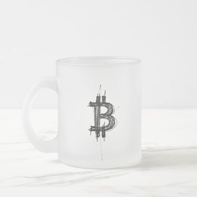 Bitcoin Line Art Logo (Schwarz ₿) Mattglastasse (Links)