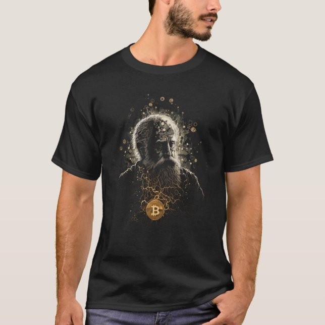 Bitcoin logo and old wise man design black T-Shirt (Vorderseite)
