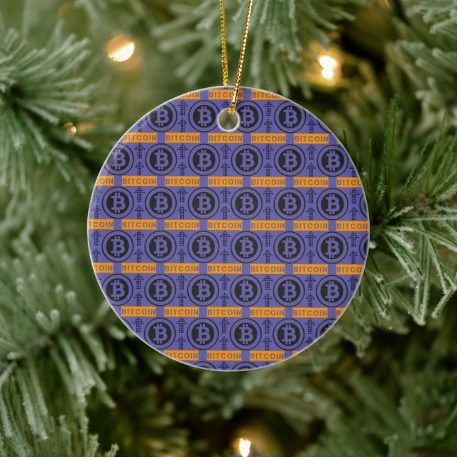 Bitcoin Logo-Muster Keramik Ornament (Baum)