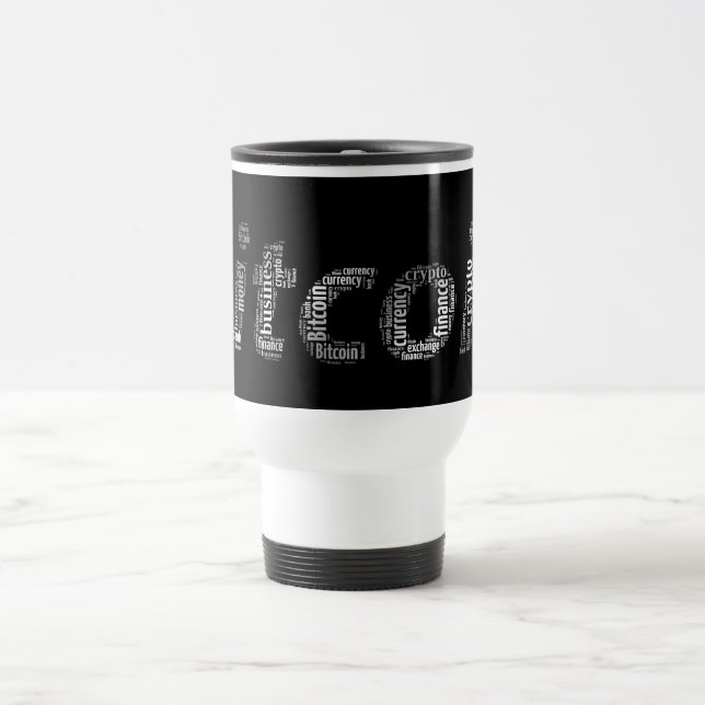 Bitcoin Logo Wortgrafik Reisebecher (Mittel)