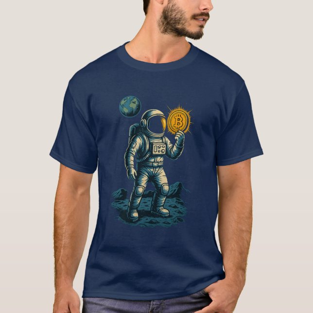 Bitcoin Mining im Weltraum - glühendes Astronauten T-Shirt (Vorderseite)