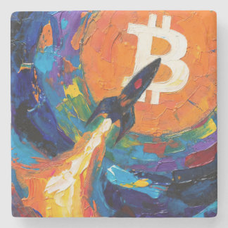 "Bitcoin Mond" Ölgemälde #6 Steinuntersetzer