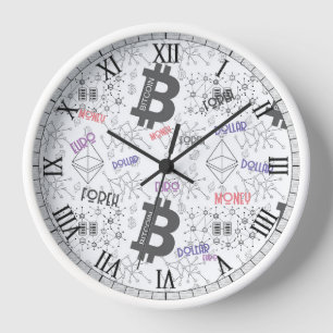 Bitcoin Money White Red Gray kompliziertes Design Uhr