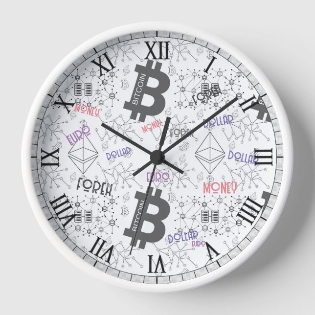 Bitcoin Money White Red Gray kompliziertes Design Uhr (Vorderseite)