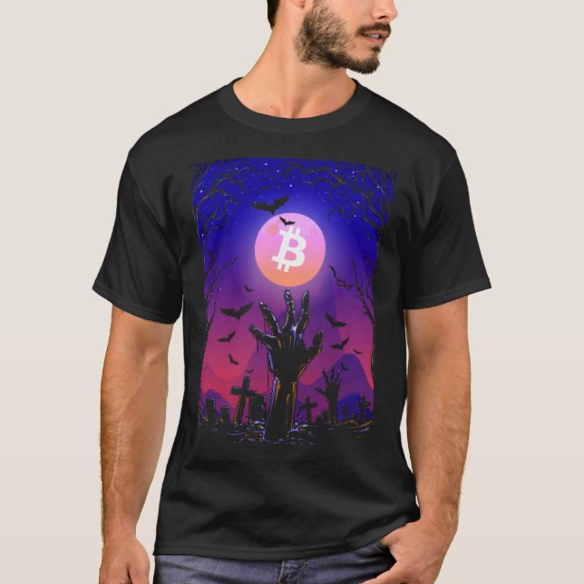 Bitcoin Moon Grabstein Graveyard Creepween Hallowe T-Shirt (Vorderseite)