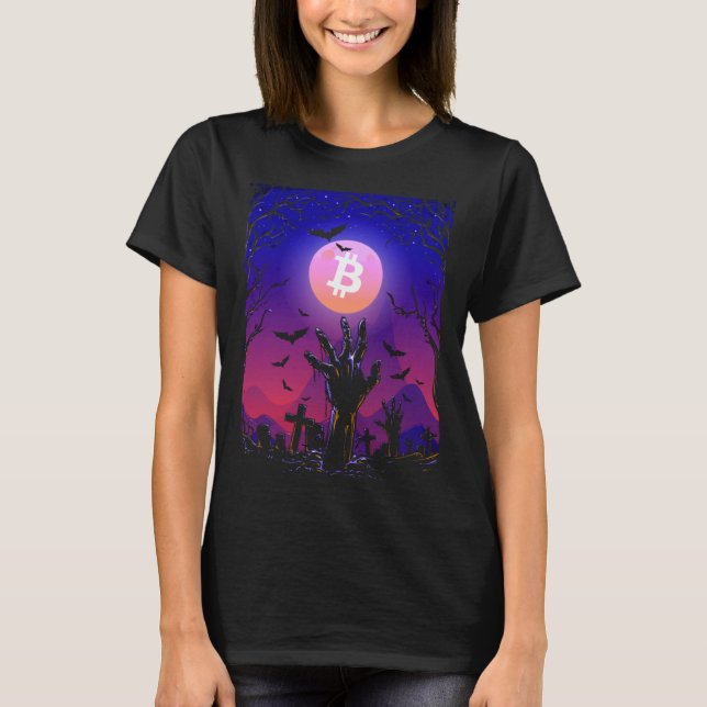 Bitcoin Moon Tombstone Graveyard Creepy Halloween T-Shirt (Vorderseite)