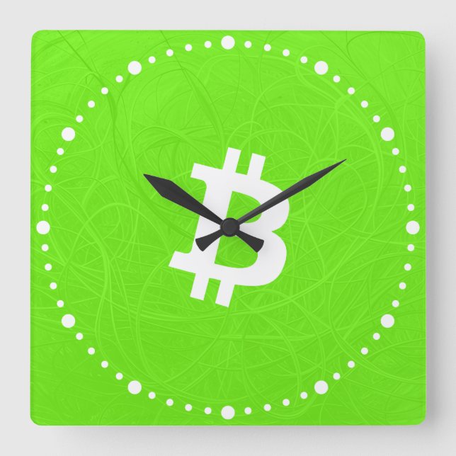 Bitcoin-Neuron Grün Quadratische Wanduhr (Vorderseite)