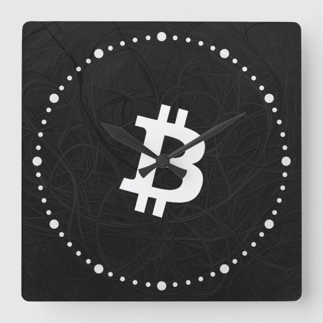 Bitcoin Neuron Schwarz Quadratische Wanduhr (Vorderseite)