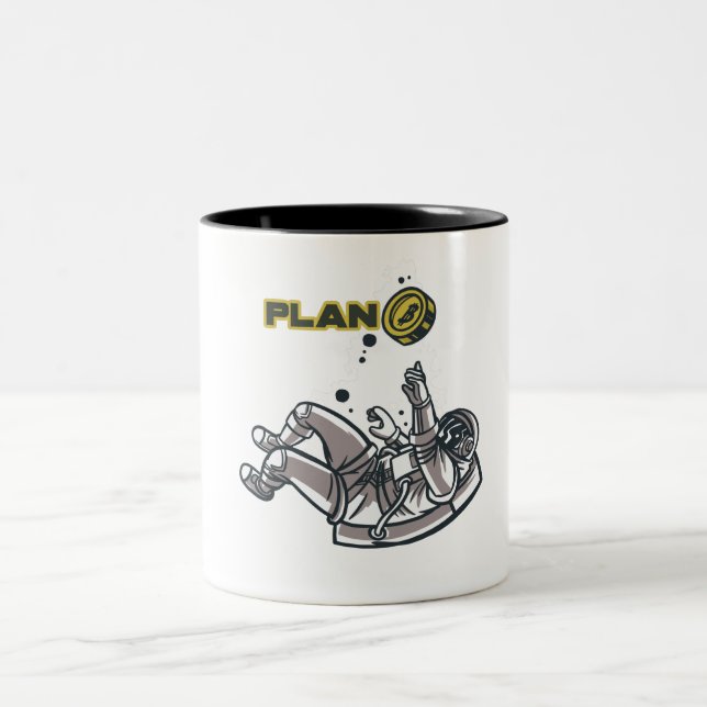 Bitcoin Plan B Astronaut Zweifarbige Tasse (Mittel)