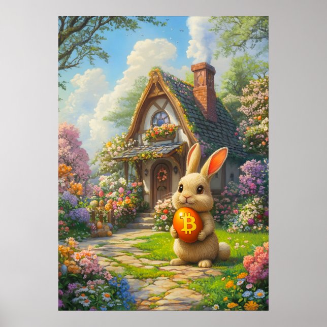 Bitcoin Rabbit Hole Ostersonnige Wand Kunst (Vorne)
