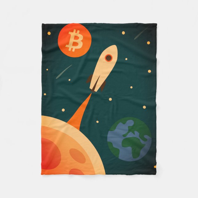 Bitcoin Rakete Fleecedecke (Vorderseite)