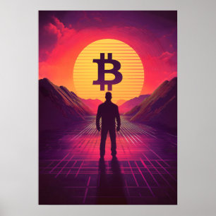 Bitcoin Retro Sunset Crypto Poster