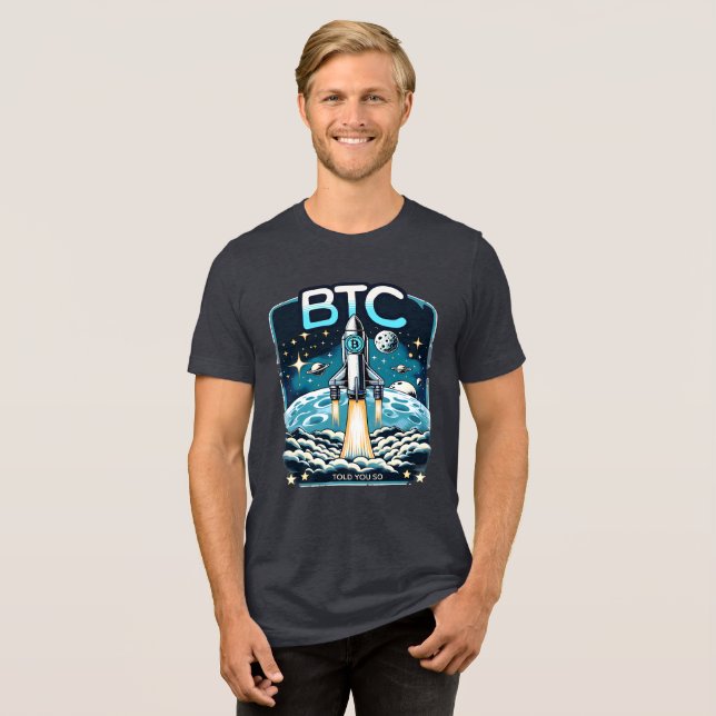 Bitcoin Rocket Crypto BTC Meme Tri-Blend Shirt (Vorderseite voll)
