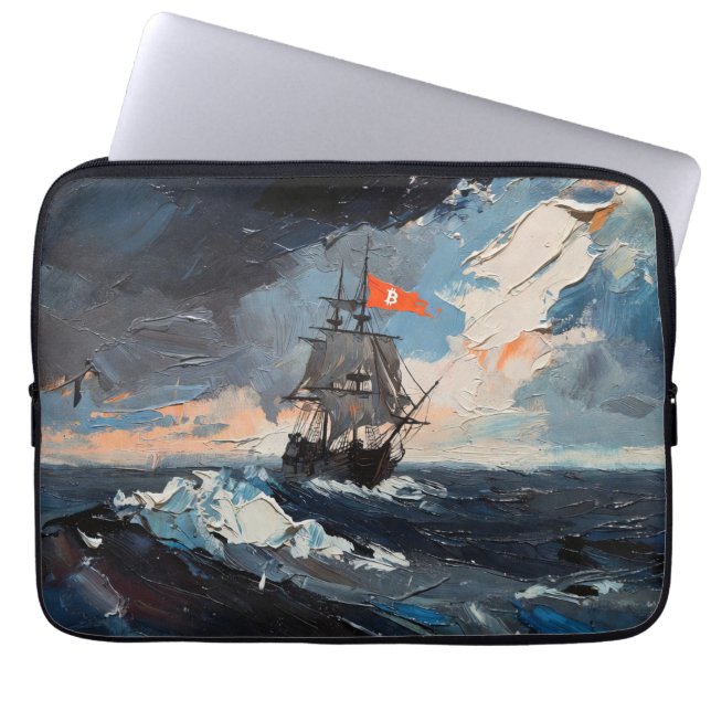 "Bitcoin Sailing" Ölbild #1 Laptopschutzhülle (Vorderseite)