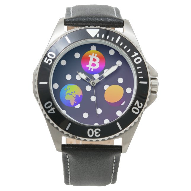 Bitcoin Solar Space Designer (farbenfroh) Sehen Armbanduhr (Vorderseite)