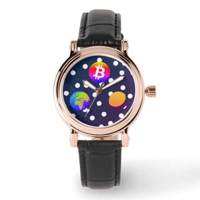 Bitcoin Solar Space Designer (farbenfroh) Sehen Armbanduhr (Vorderseite)