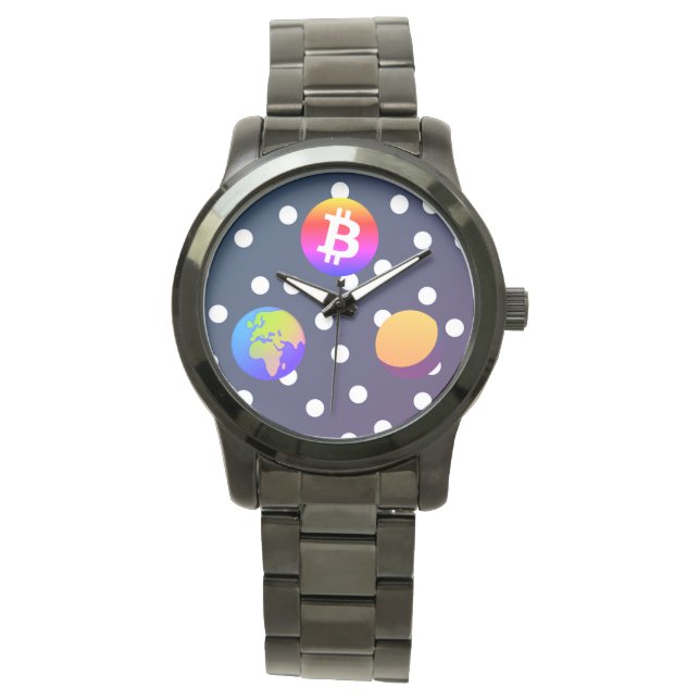 Bitcoin Solar Space Designer (farbenfroh) Sehen Armbanduhr (Vorderseite)