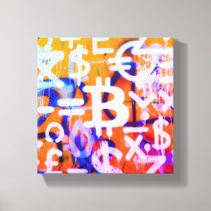Bitcoin-Straßenkunst (Orange Malerei Nr. 2) Leinwanddruck
