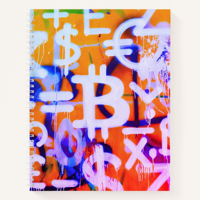 Bitcoin-Straßenkunst (Orange Malerei Nr. 2) Notizbuch (Vorderseite)