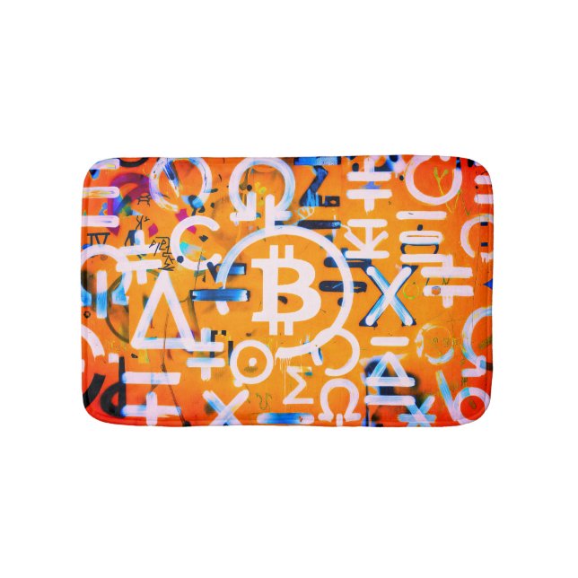 Bitcoin-Straßenkunst (Orange Malerei Nr. 3) Badematte (Vorderseite)