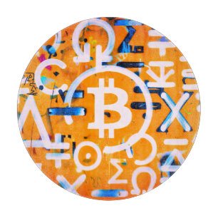 Bitcoin-Straßenkunst (Orange Malerei Nr. 3) Schneidebrett