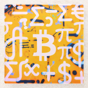 Bitcoin-Straßenkunst (Orange Malerei Nr. 4) Glasuntersetzer