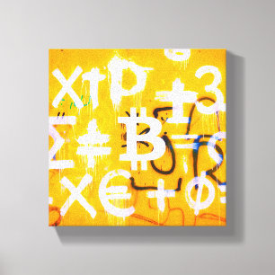 Bitcoin-Straßenkunst (Orange Malerei Nr. 5) Leinwanddruck