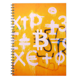Bitcoin-Straßenkunst (Orange Malerei Nr. 5) Notizblock